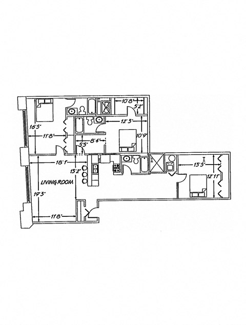 Floor plan for 3 beds, 2 baths, 1467 sqft